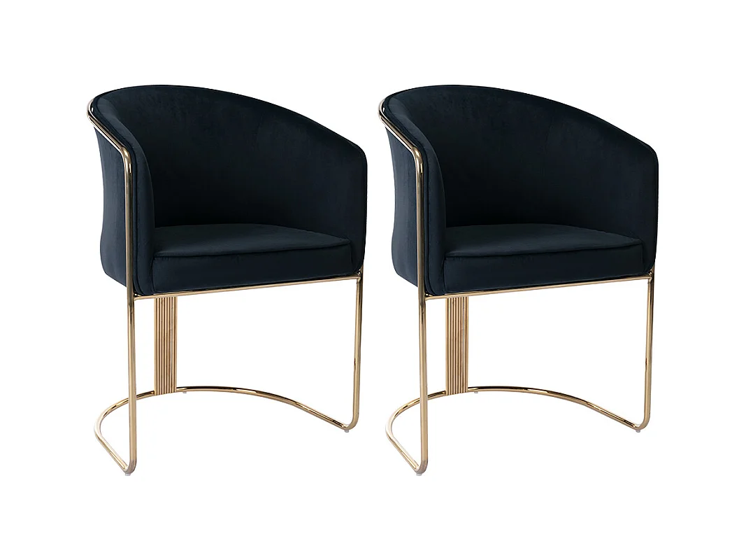 Stuhl mit Armlehnen 2er-Set - Samt & Metall - Schwarz und Goldfarben - JOSETHE von Pascal MORABITO
