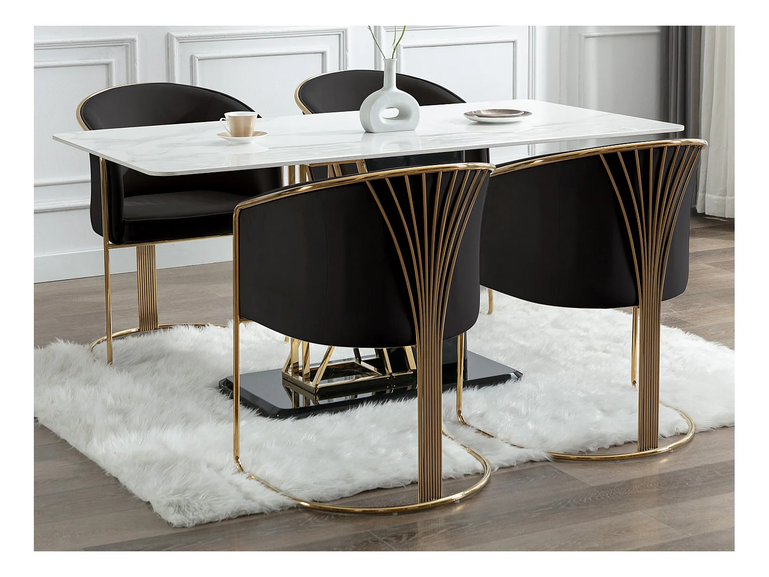 Stuhl mit Armlehnen 2er-Set - Samt & Metall - Schwarz und Goldfarben - JOSETHE von Pascal MORABITO