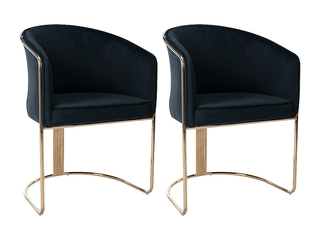 Lot de 2 chaises avec accoudoirs en velours et métal - Noir et doré - JOSETHE de Pascal MORABITO