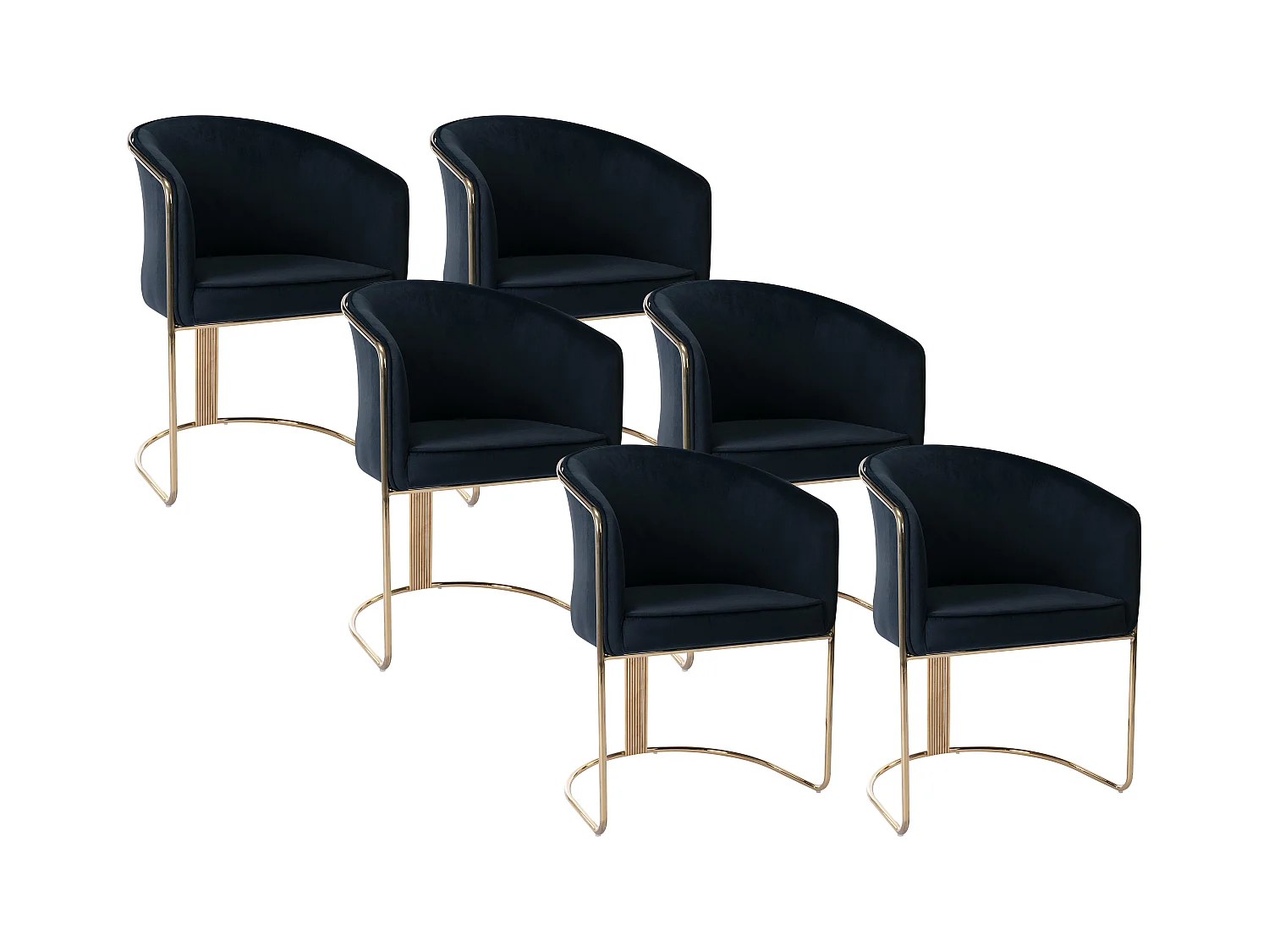 Conjunto de 6 cadeiras com apoios de braços em veludo e metal preto e dourado - JOSETHE de Pascal Morabito