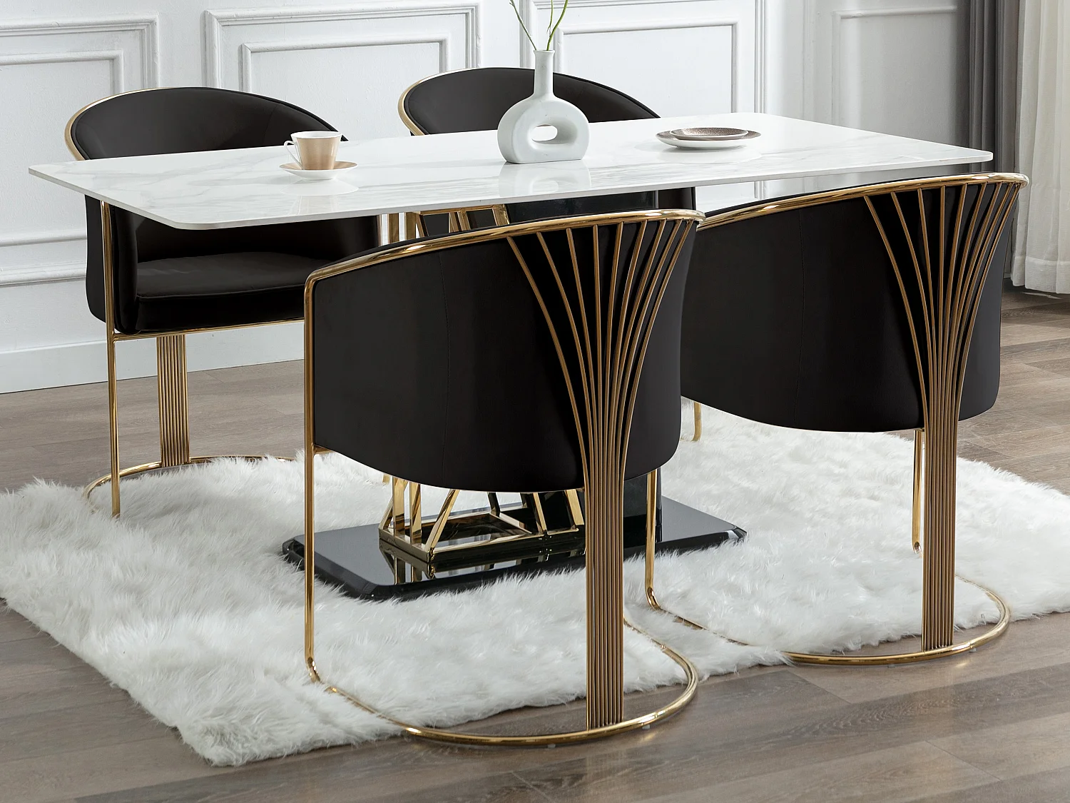 Set van 6 stoelen met fluweel en metalen armleuningen - Zwart en goud - JOSETHE - van Pascal Morabito