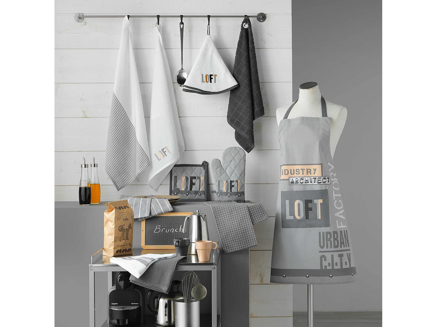 2 Serviettes torchons loft urbain gris