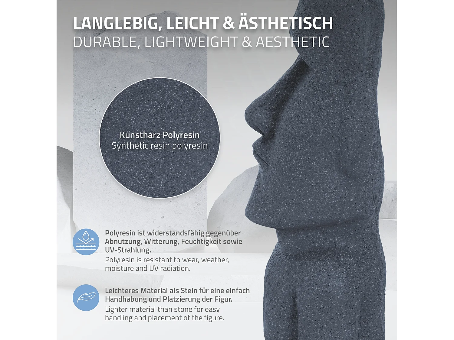 Statue Île de Pâques Moai Rapa Nui figure déco sculpture jardin ECD Germany