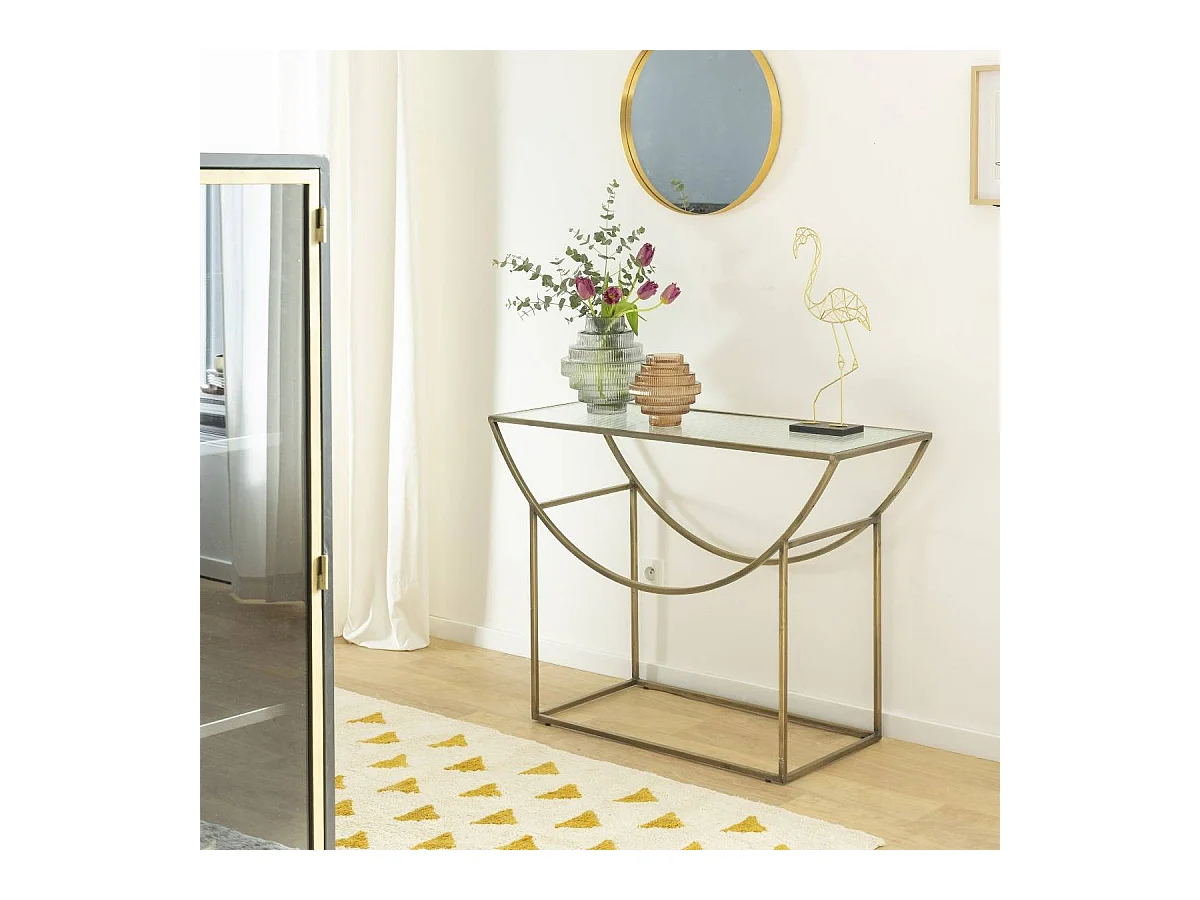 Console en métal doré et verre Léa