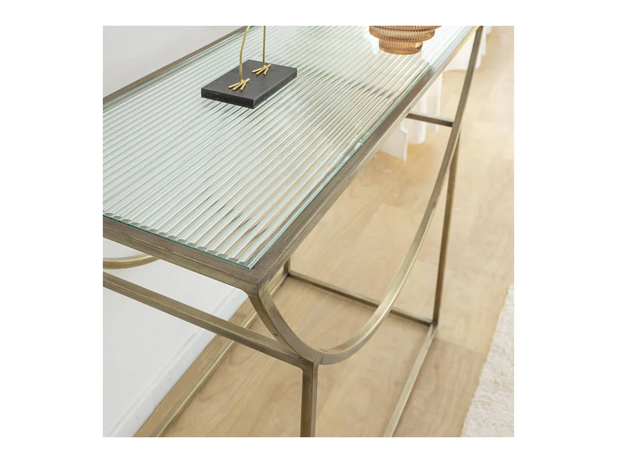 Console en métal doré et verre Léa