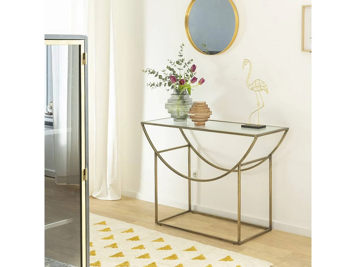 Console en métal doré et verre Léa