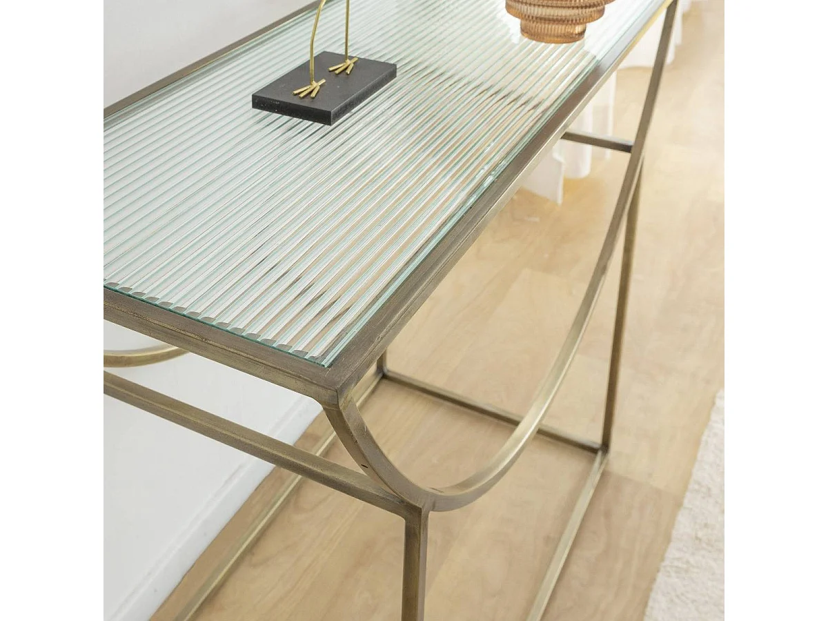 Console en métal doré et verre Léa