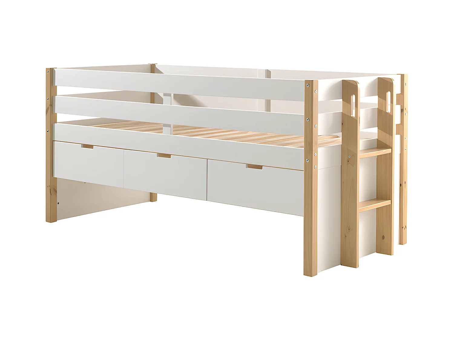 Lit Capitaine Enfant & 3 Tiroirs "Margrit" 90x200cm Blanc