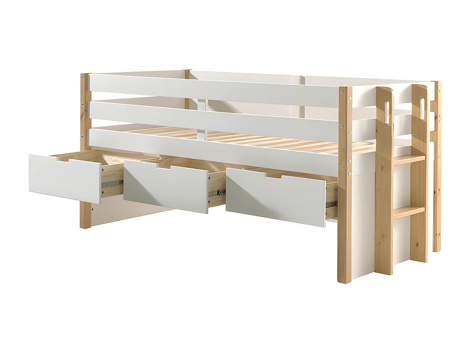 Lit Capitaine Enfant & 3 Tiroirs "Margrit" 90x200cm Blanc