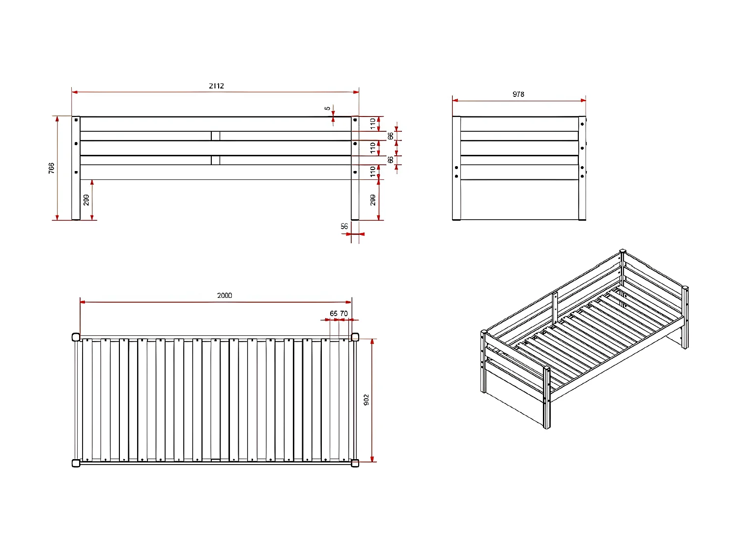 Lit Capitaine Enfant & 3 Tiroirs "Margrit" 90x200cm Blanc