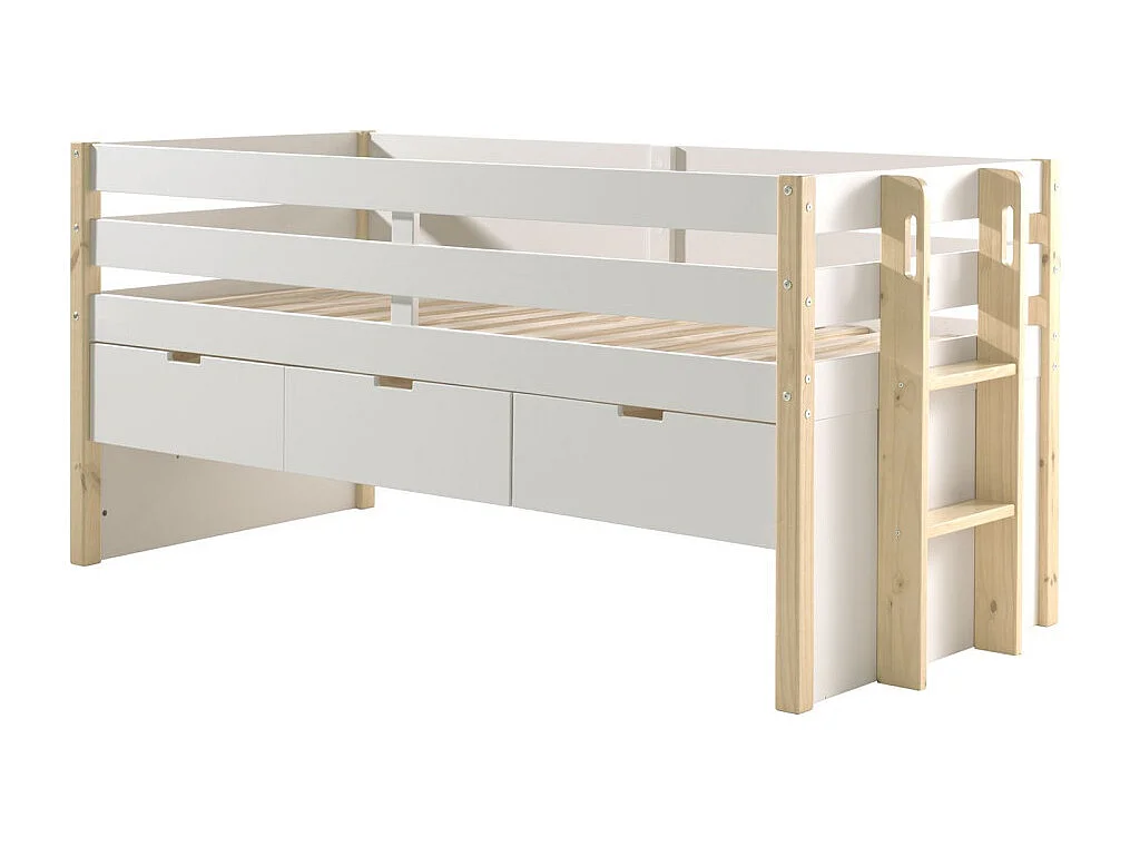 Pack - Lit Capitaine Surélevé & 4 Tiroirs "Margrit" 90x200cm Blanc