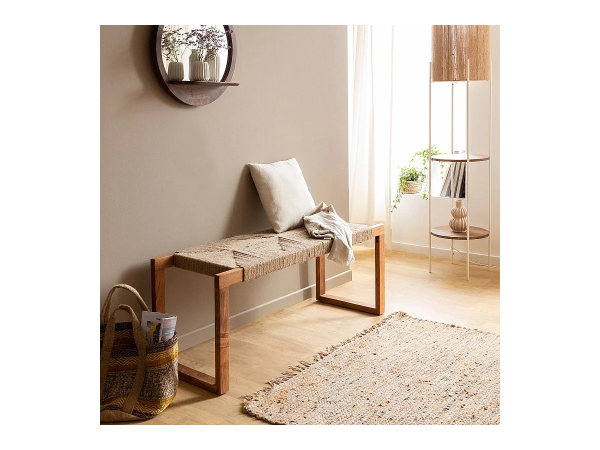 Banc en bois d'acacia et laine Marietta