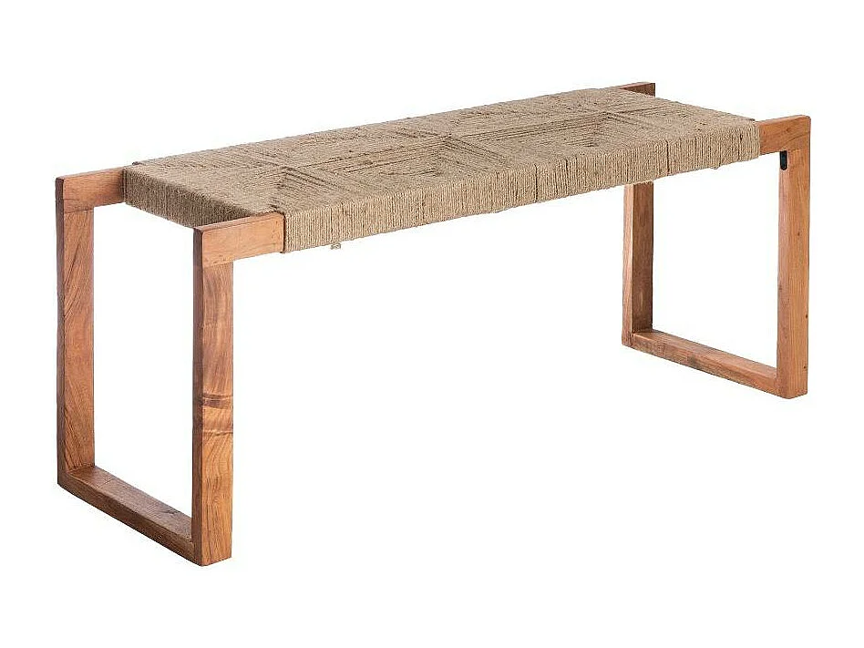 Banco de madera de acacia con asiento tejido Marietta - Con almacenamiento integrado - Estilo bohemio