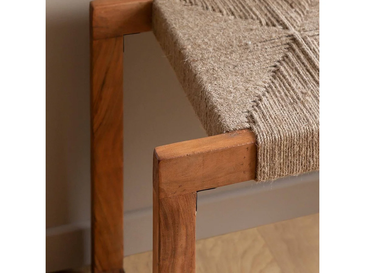 Banco de madera de acacia con asiento tejido Marietta - Con almacenamiento integrado - Estilo bohemio