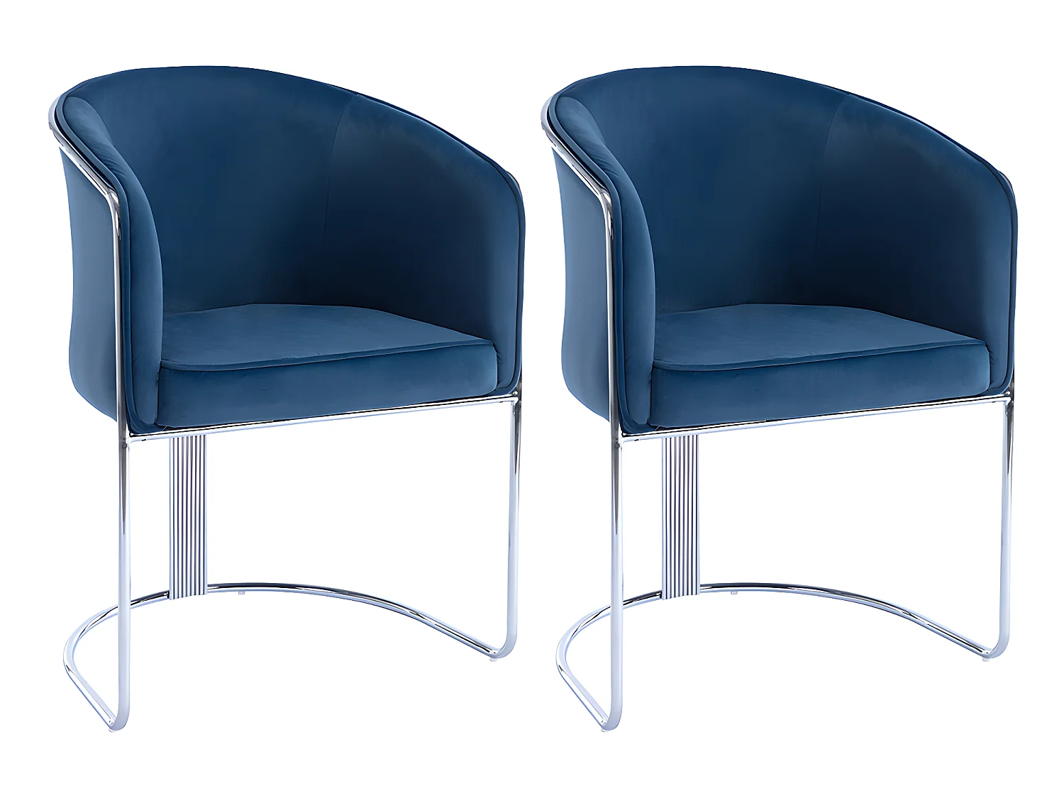 Lot de 2 chaises avec accoudoirs en velours et métal - Bleu et chromé - JOSETHE de Pascal MORABITO