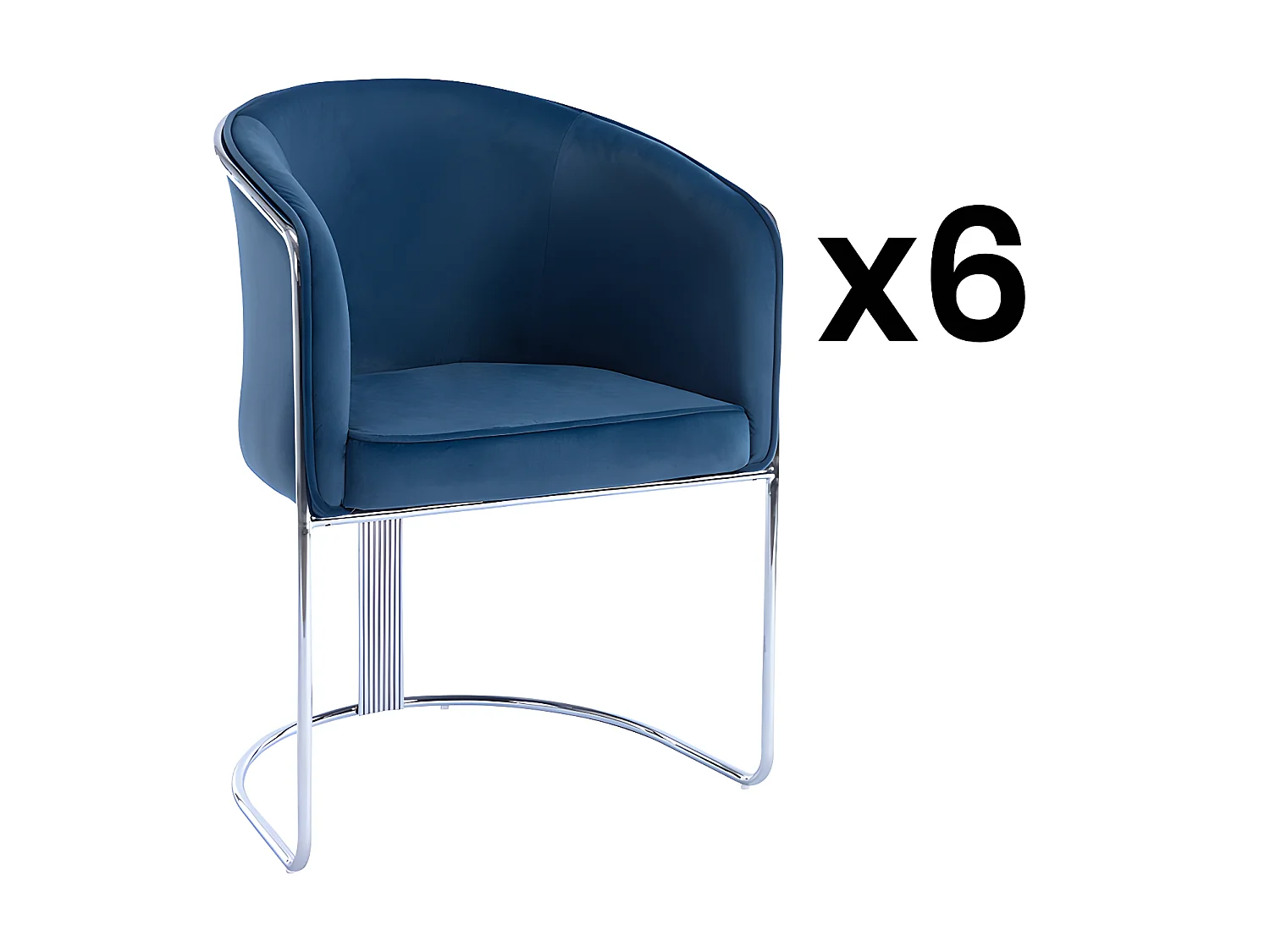 Lot de 6 chaises avec accoudoirs en velours et métal - Bleu et chromé - JOSETHE de Pascal MORABITO