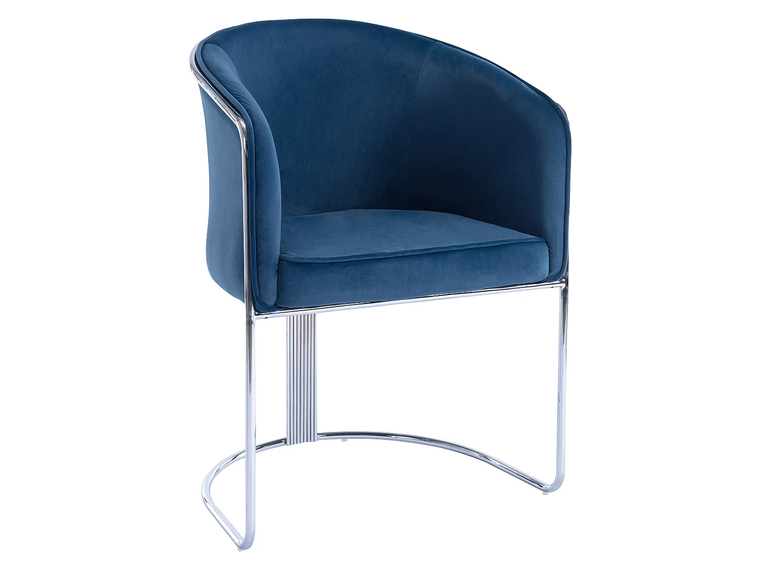 Lot de 6 chaises avec accoudoirs en velours et métal - Bleu et chromé - JOSETHE de Pascal MORABITO