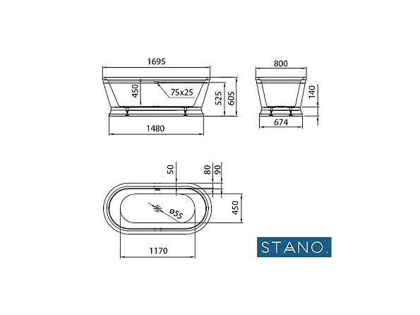 Freistehende Badewanne VERONA 170 cm