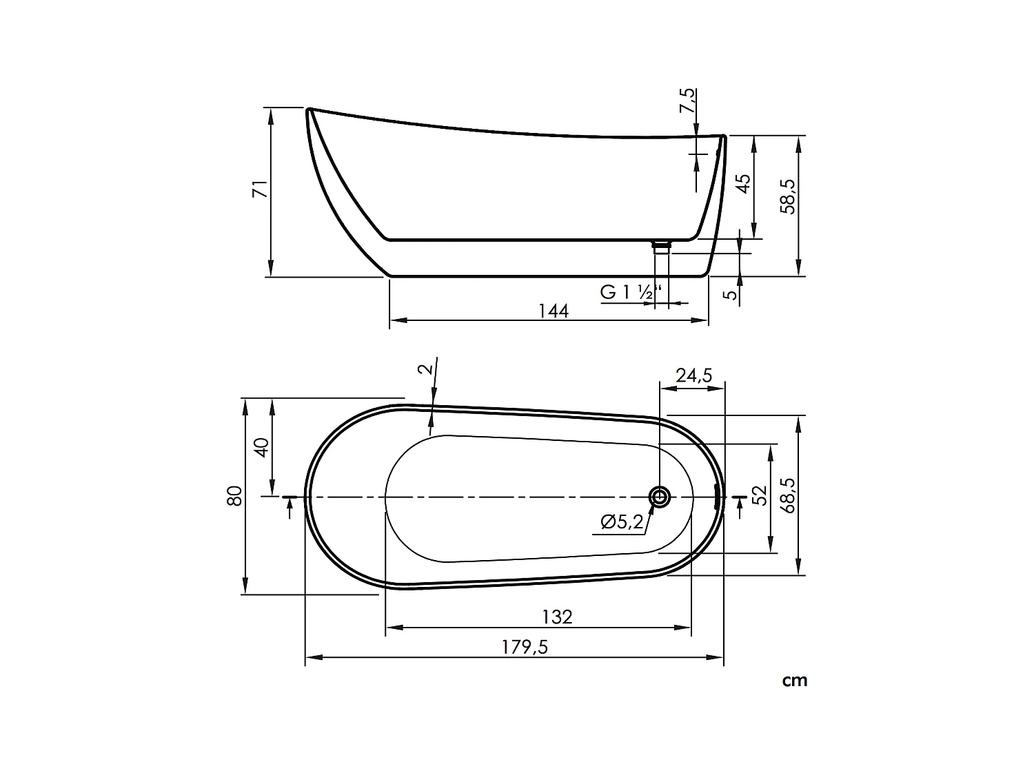 Bañera exenta acrílico DALIA BLANCA | SANYCCES  180 cm