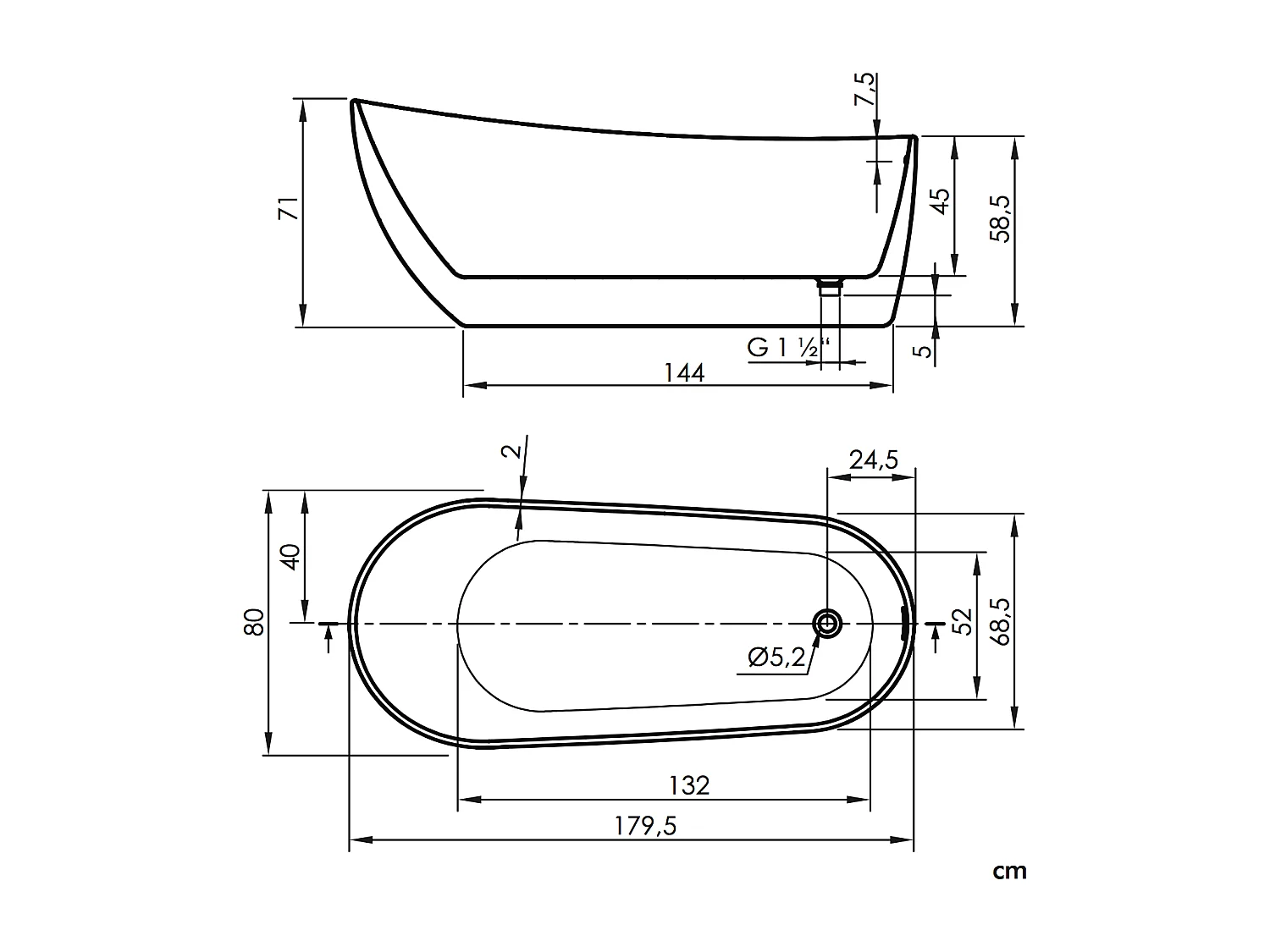 Freistehende Badewanne DALIA SANYCCES 180 cm