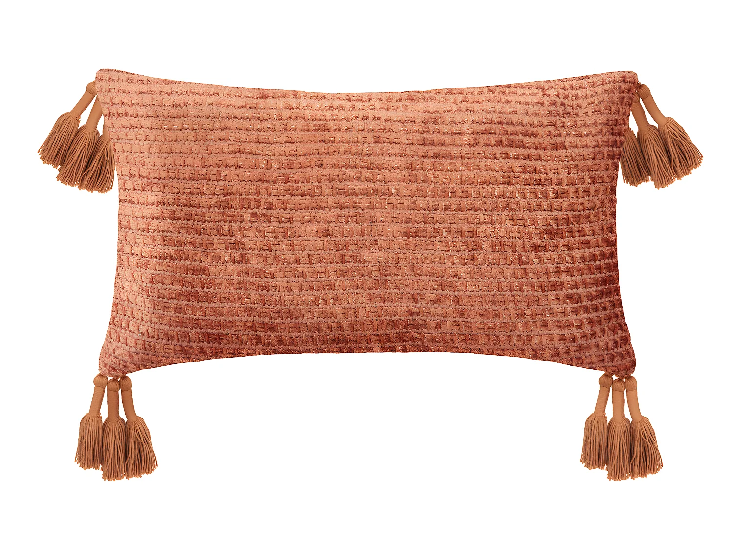 Coussin décoratif déhoussable en coton Chenille Terracotta et 12 pompons 30 x 50 cm