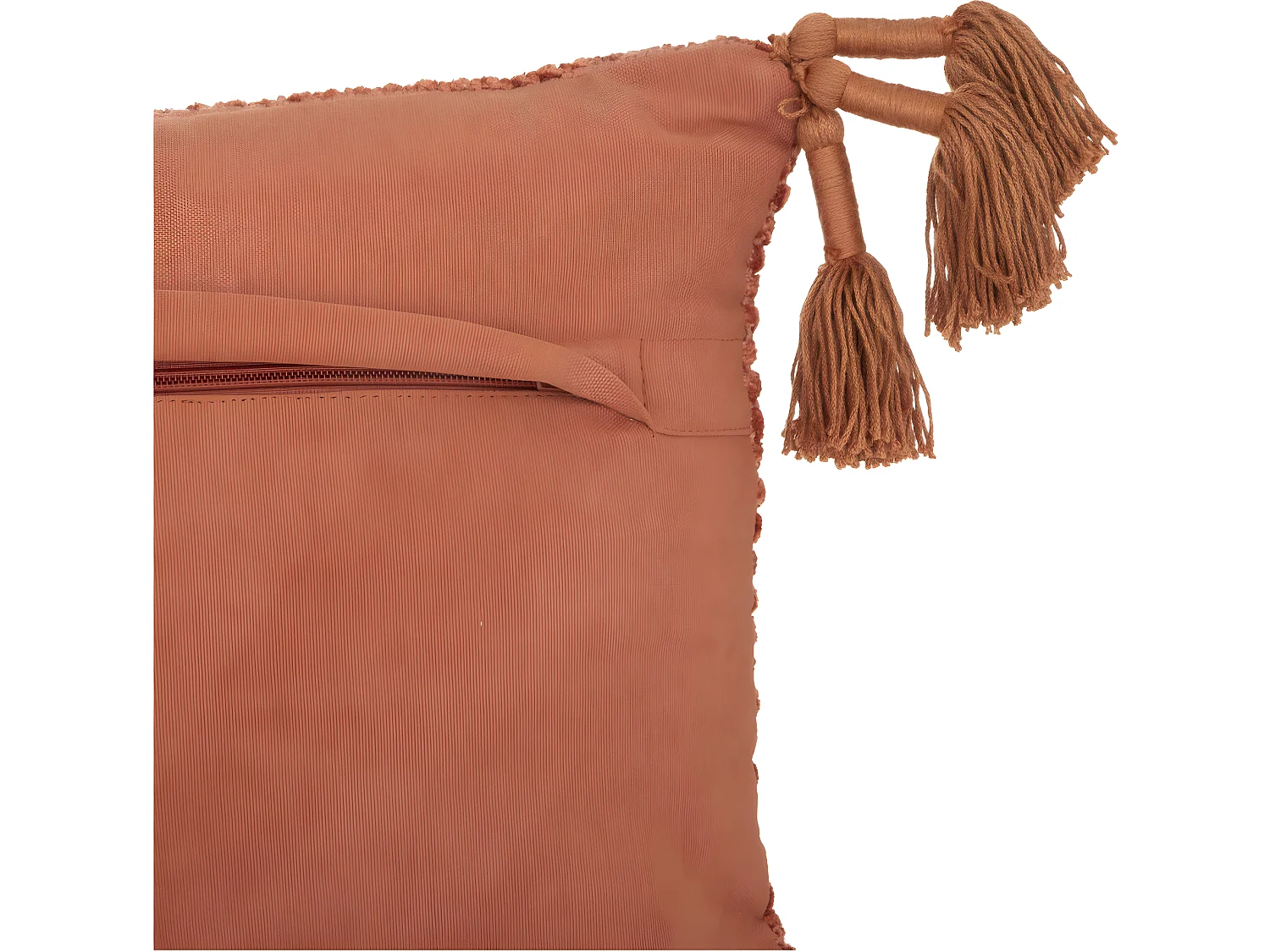 Coussin décoratif déhoussable en coton Chenille Terracotta et 12 pompons 30 x 50 cm
