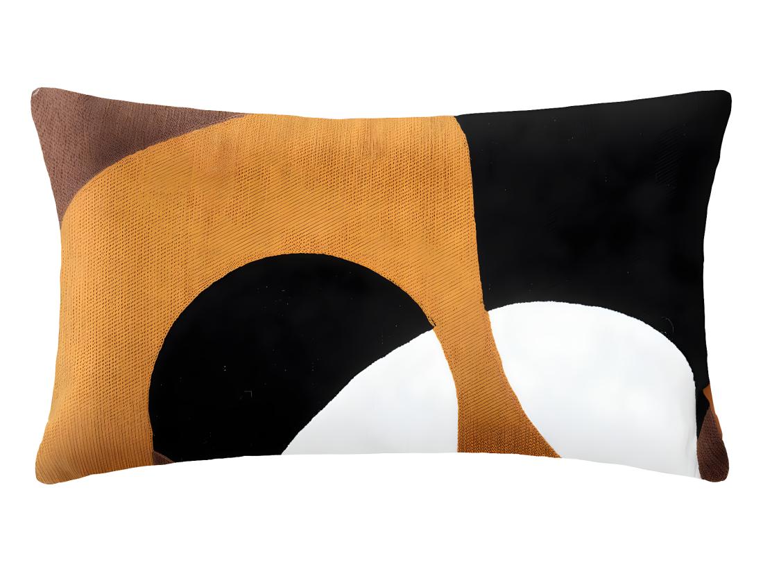 vente unique Coussin décoratif déhoussable en coton motifs brodés Ocre 30 x 50 cm