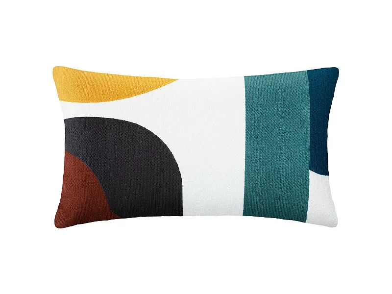 Coussin décoratif déhoussable en coton motifs brodés Multicolore 30 x 50 cm