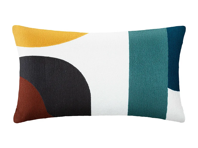 Coussin décoratif déhoussable en coton motifs brodés Multicolore 30 x 50 cm