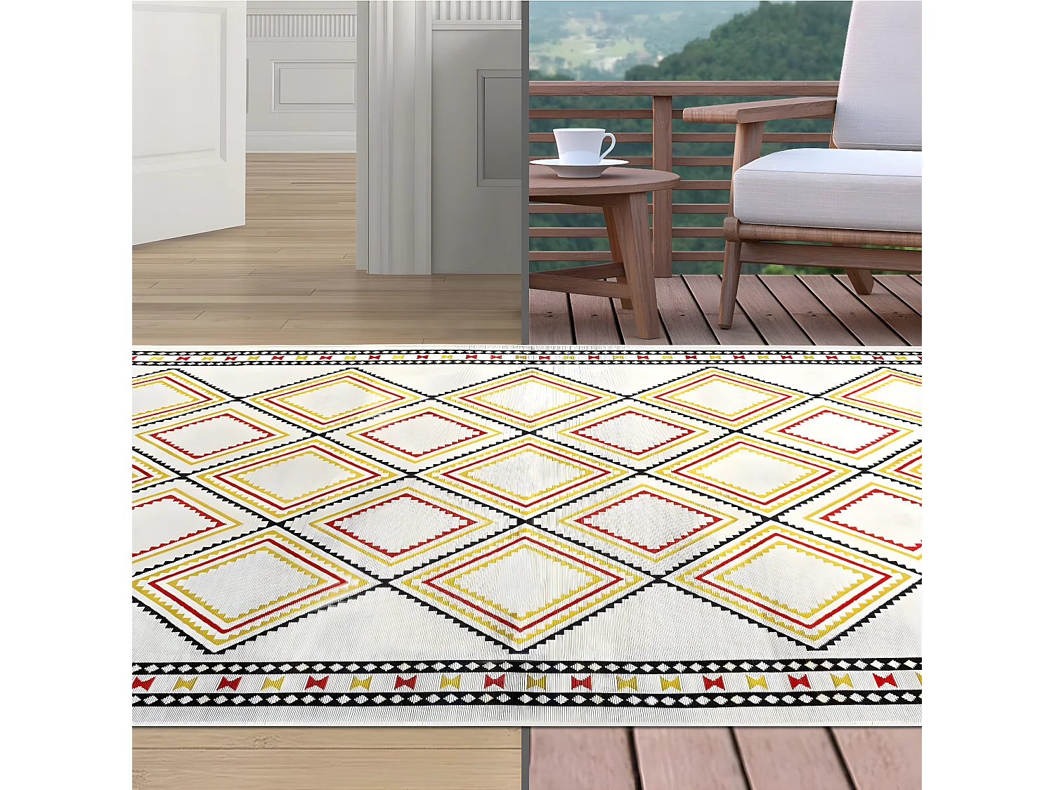 Tapis décoratif pour extérieur ou intérieur en polypropylène 155 x 230 cm
