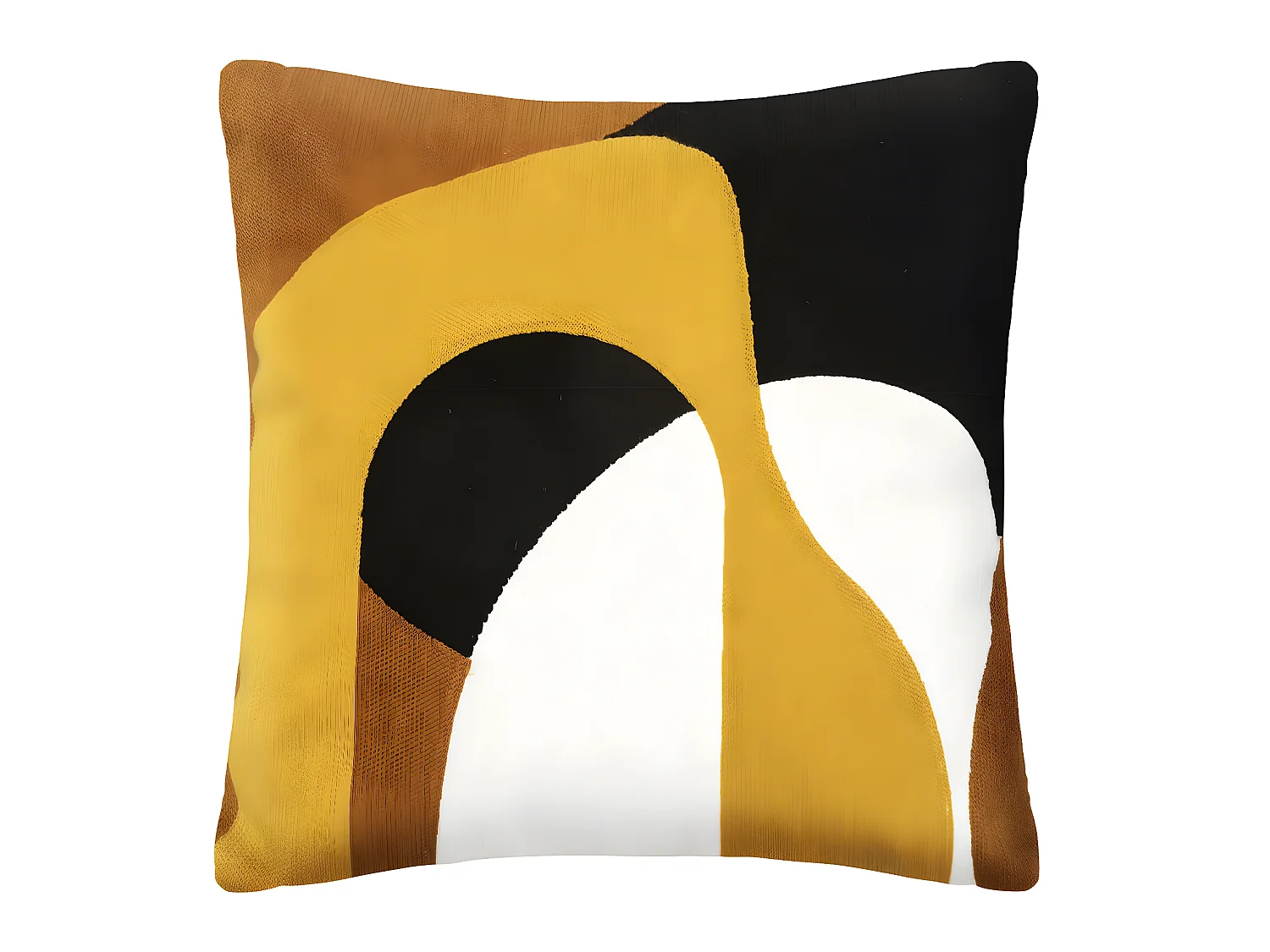 Coussin décoratif déhoussable en coton motifs brodés Ocre 45 x 45 cm