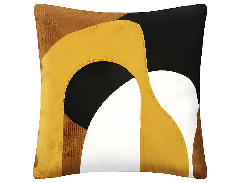Coussin décoratif déhoussable en coton motifs brodés Ocre 45 x 45 cm