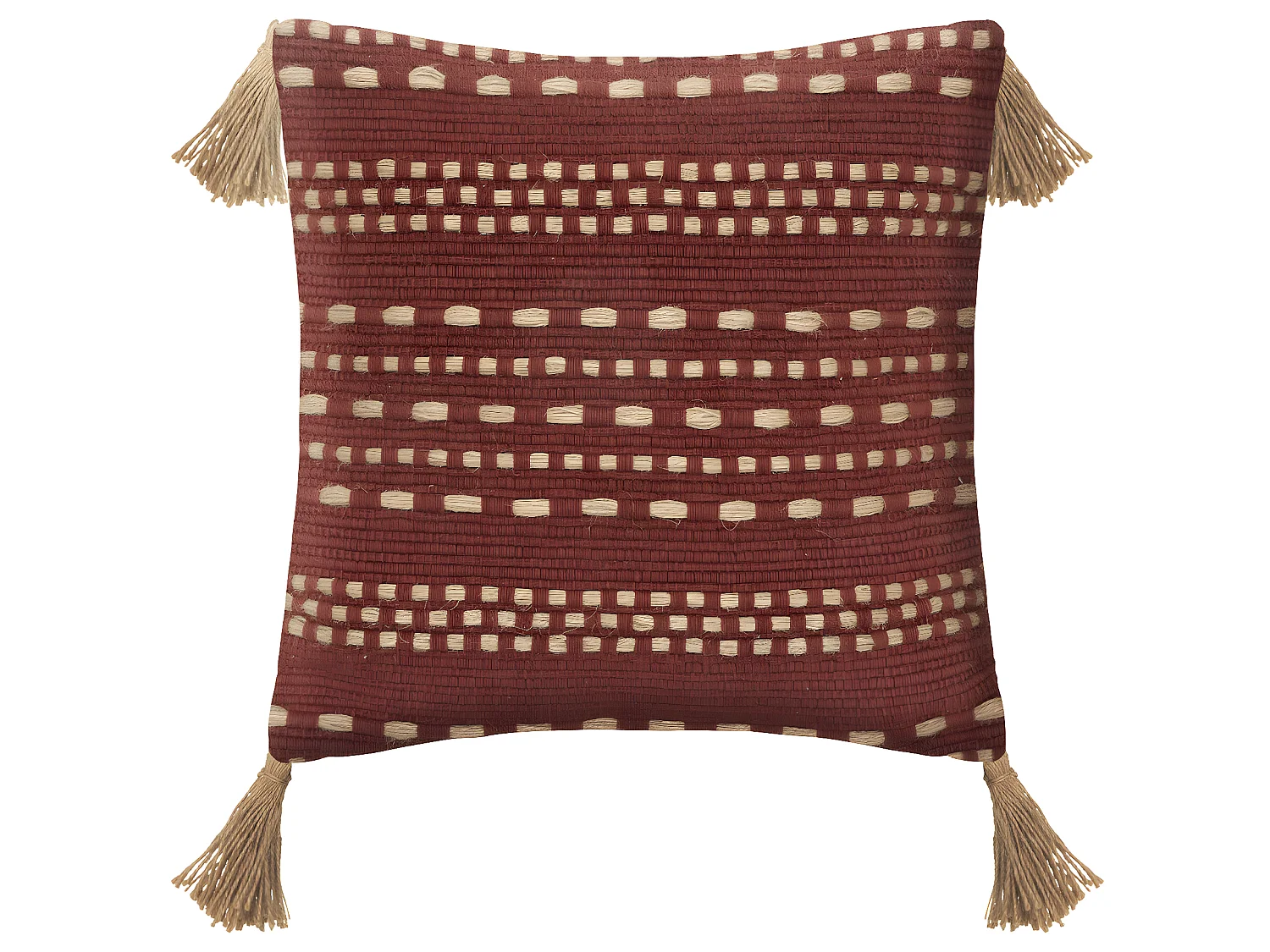 Coussin décoratif déhoussable Terracotta en coton et jute avec pompons 40 x 40 cm