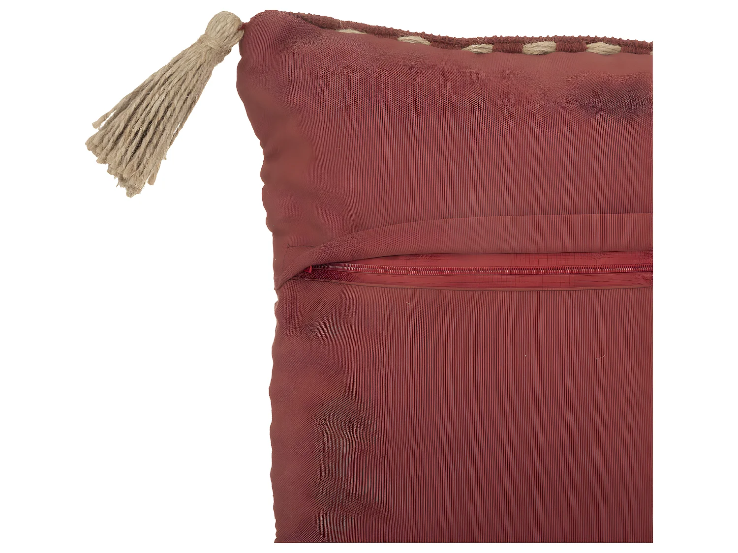 Coussin décoratif déhoussable Terracotta en coton et jute avec pompons 40 x 40 cm