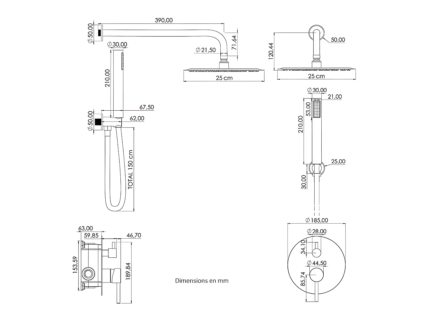 Kit de douche à encastrer TIKO or ancien