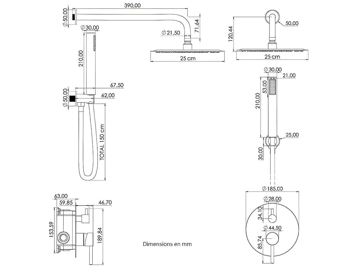 Kit de douche à encastrer TIKO or ancien
