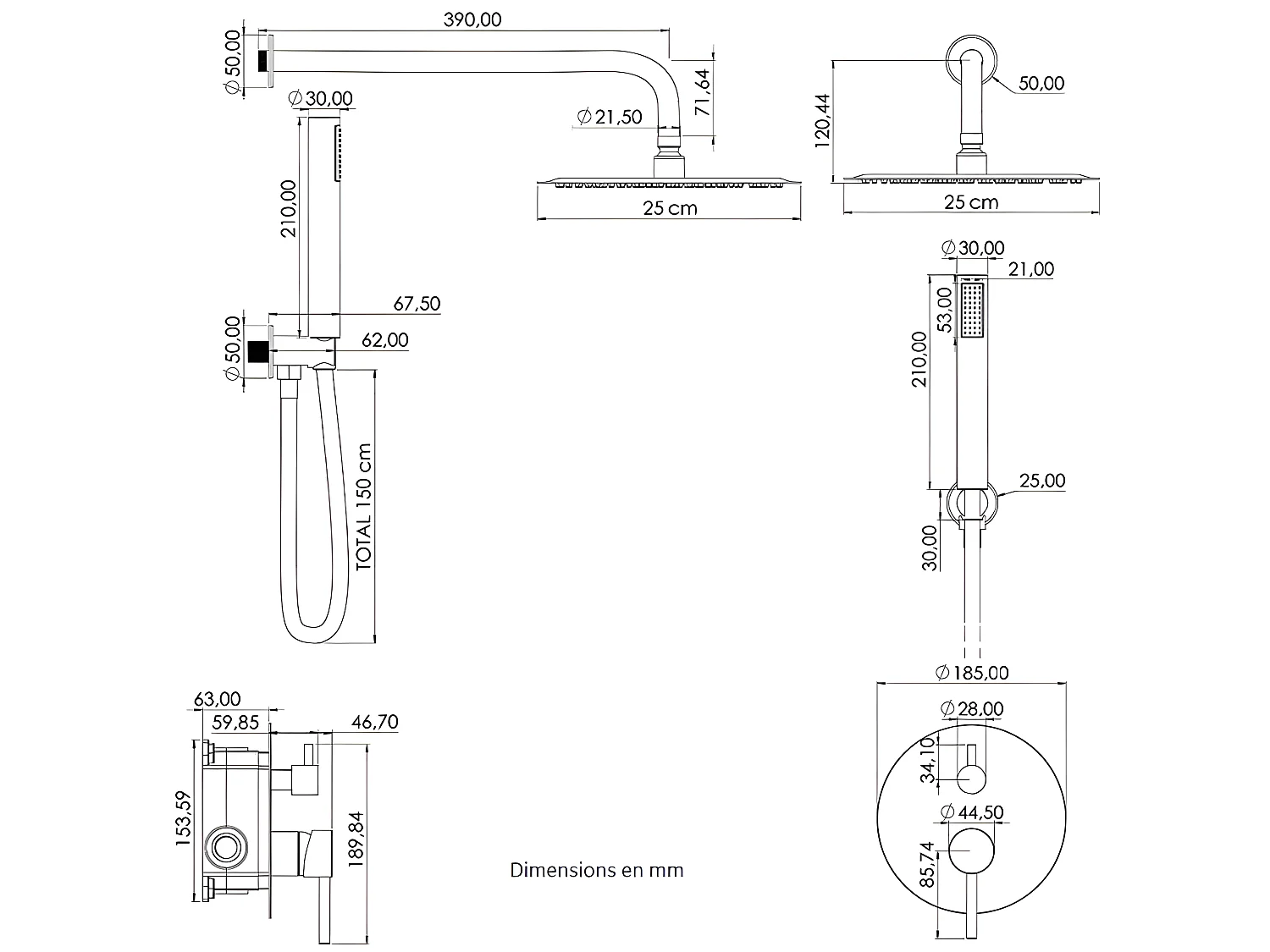 Kit de douche à encastrer TIKO or ancien