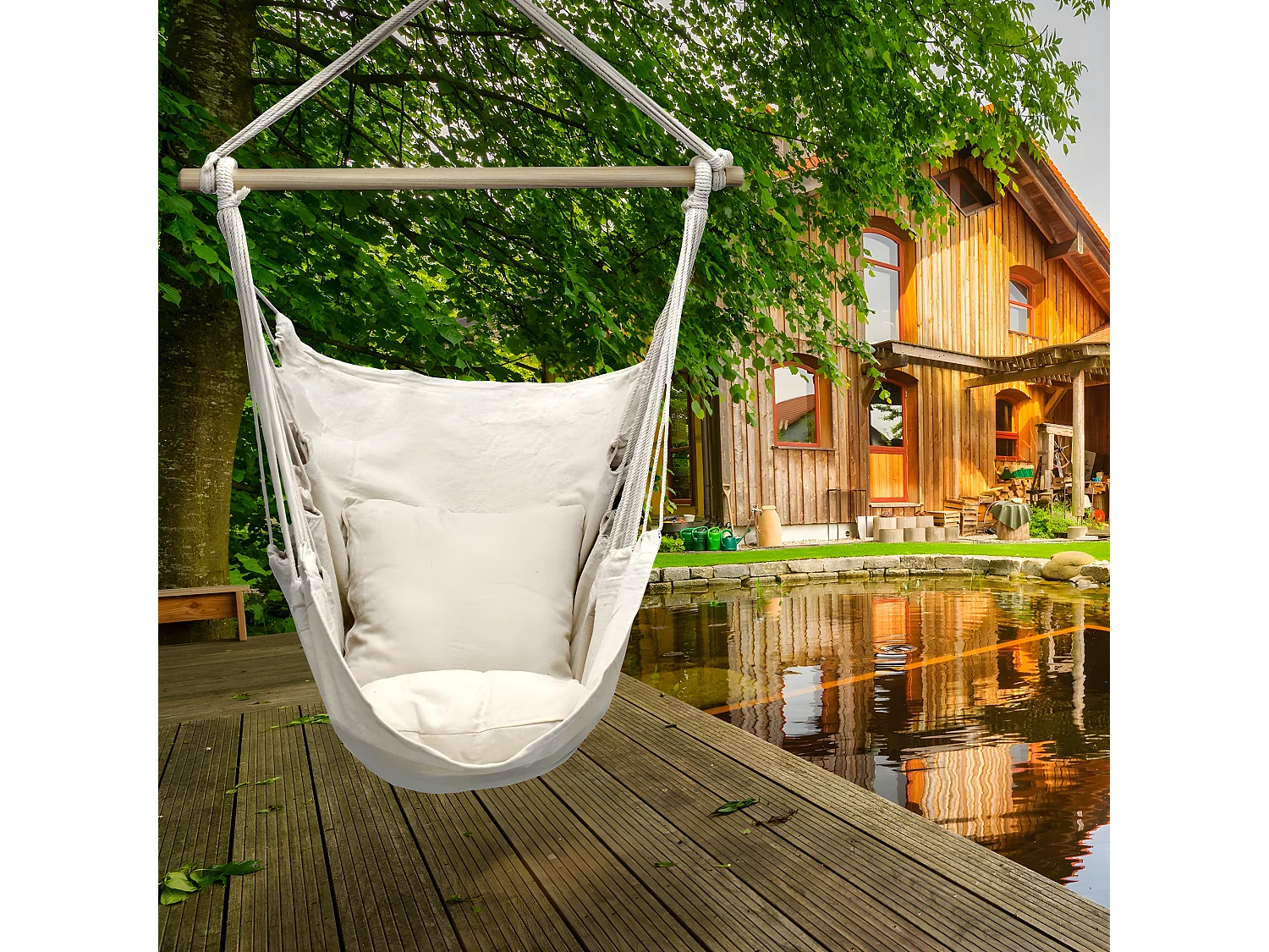 Hamaca silla colgante silla de jardín camping beige ECD Germany