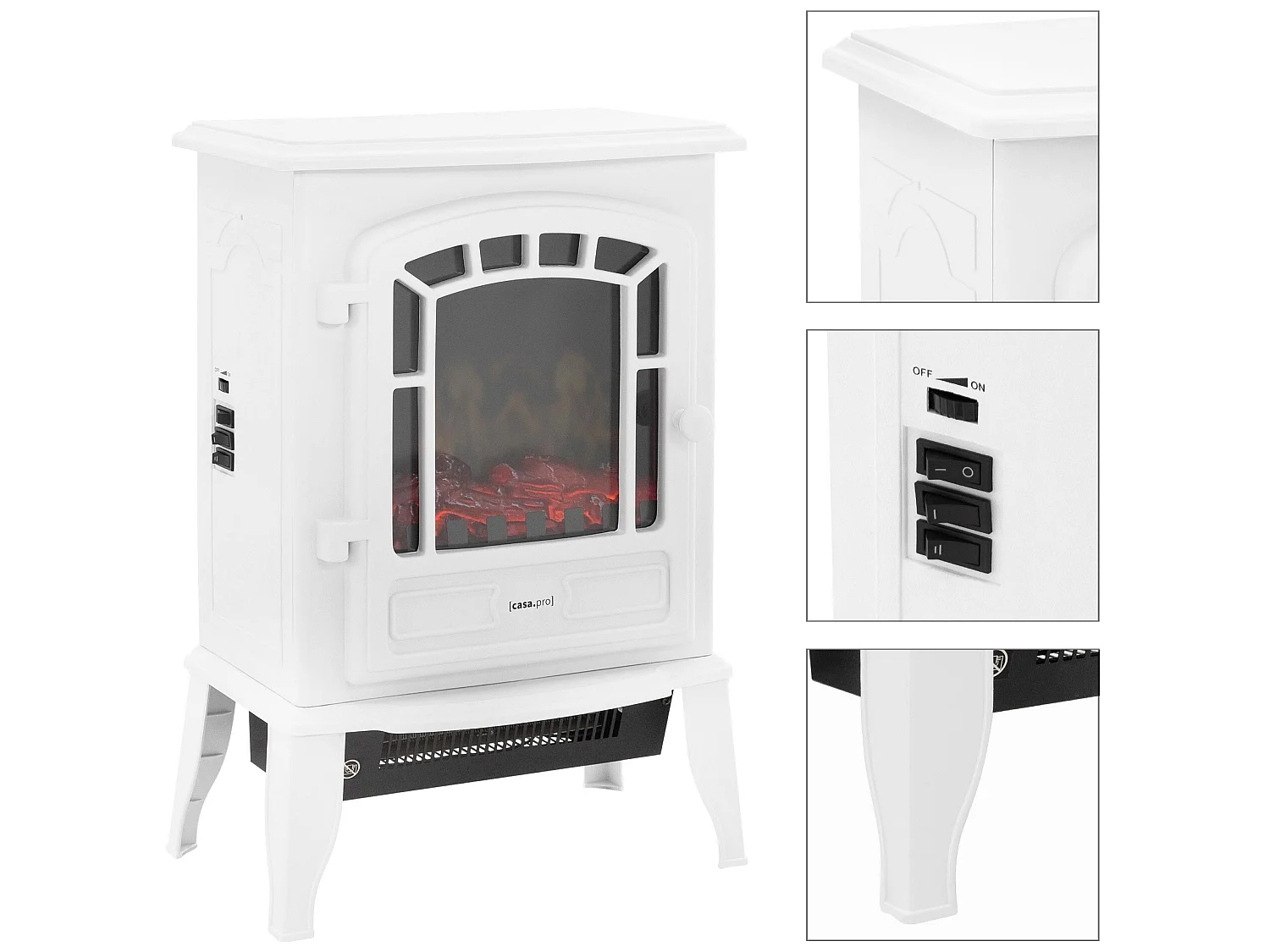 Cheminée électrique blanc élégant 1000/2000W poêle ML-DESIGN