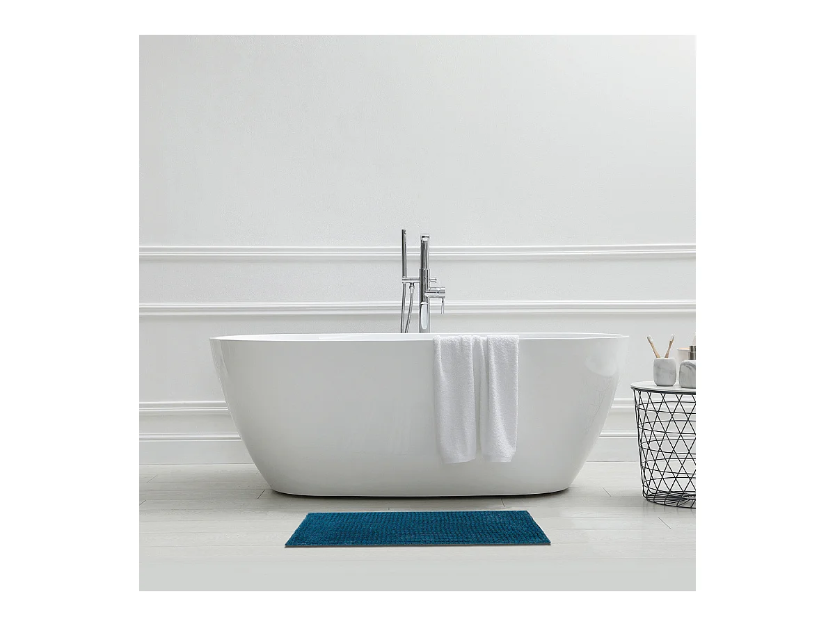 Tapis de bain en polyester uni bleu 50x80cm