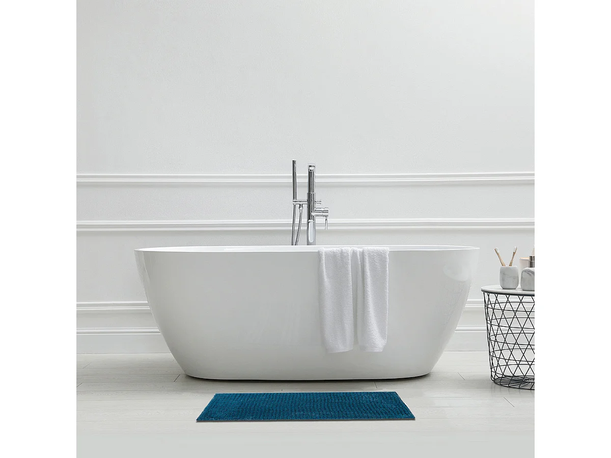 Tapis de bain en polyester uni bleu 50x80cm