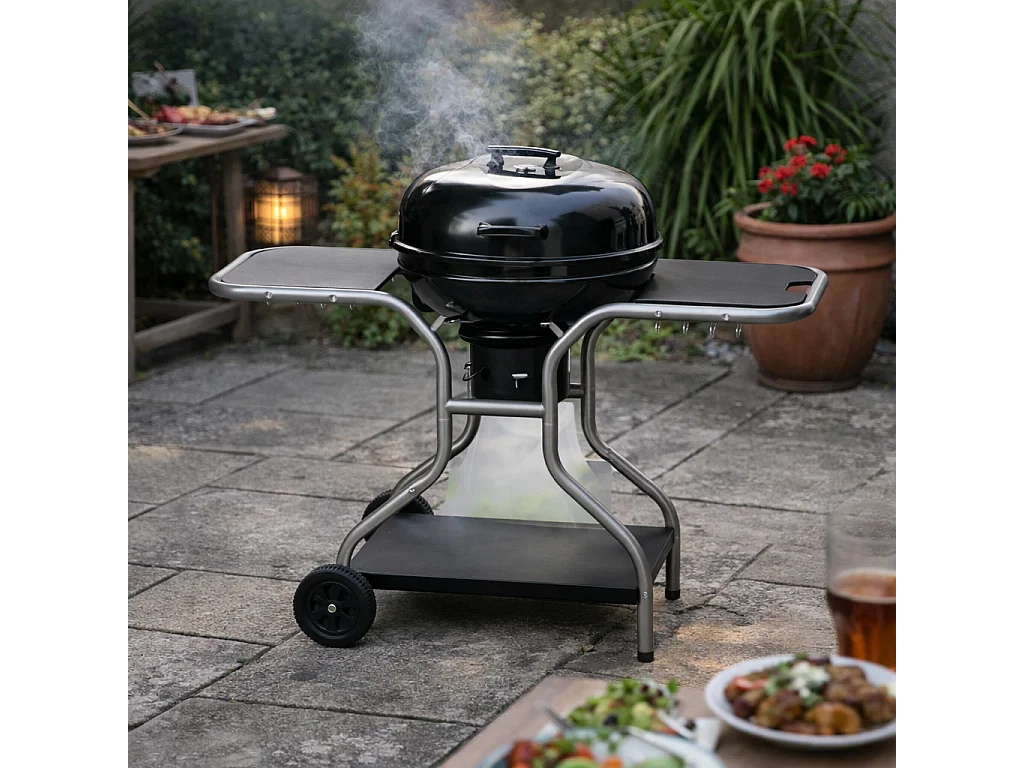 Barbecue bois ou charbon avec couvercle et 3 servantes AUSTIN