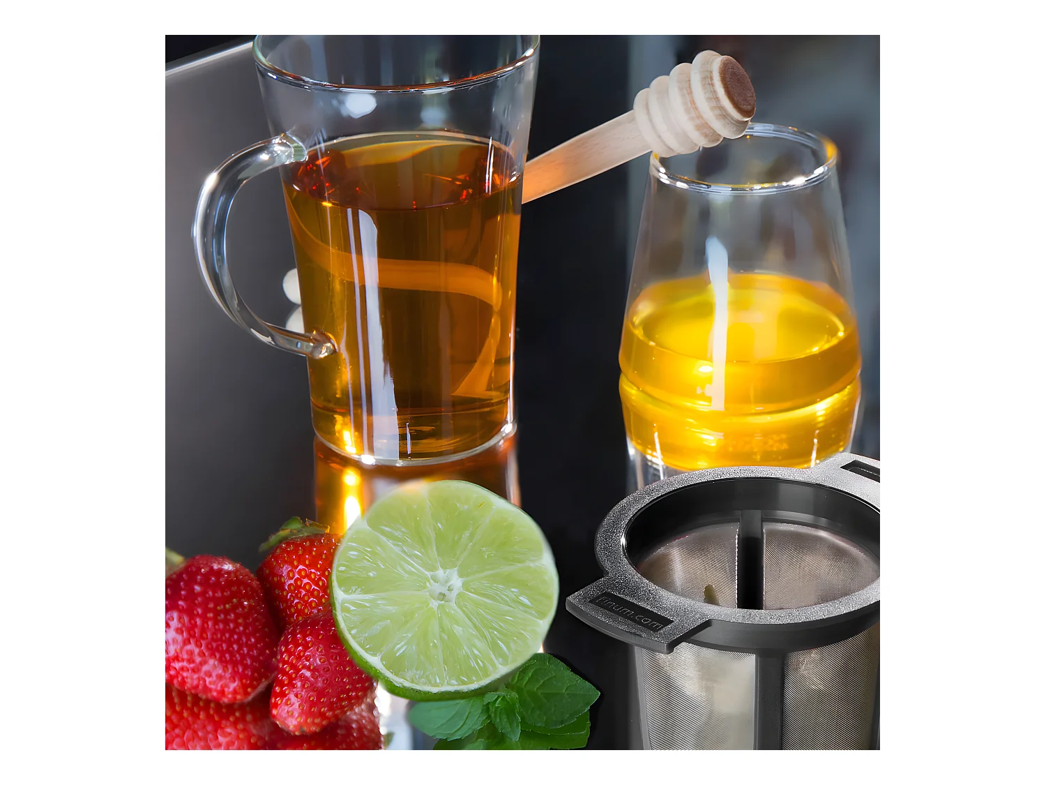 Filtre à thé microémaillé noir taille M 8 cm