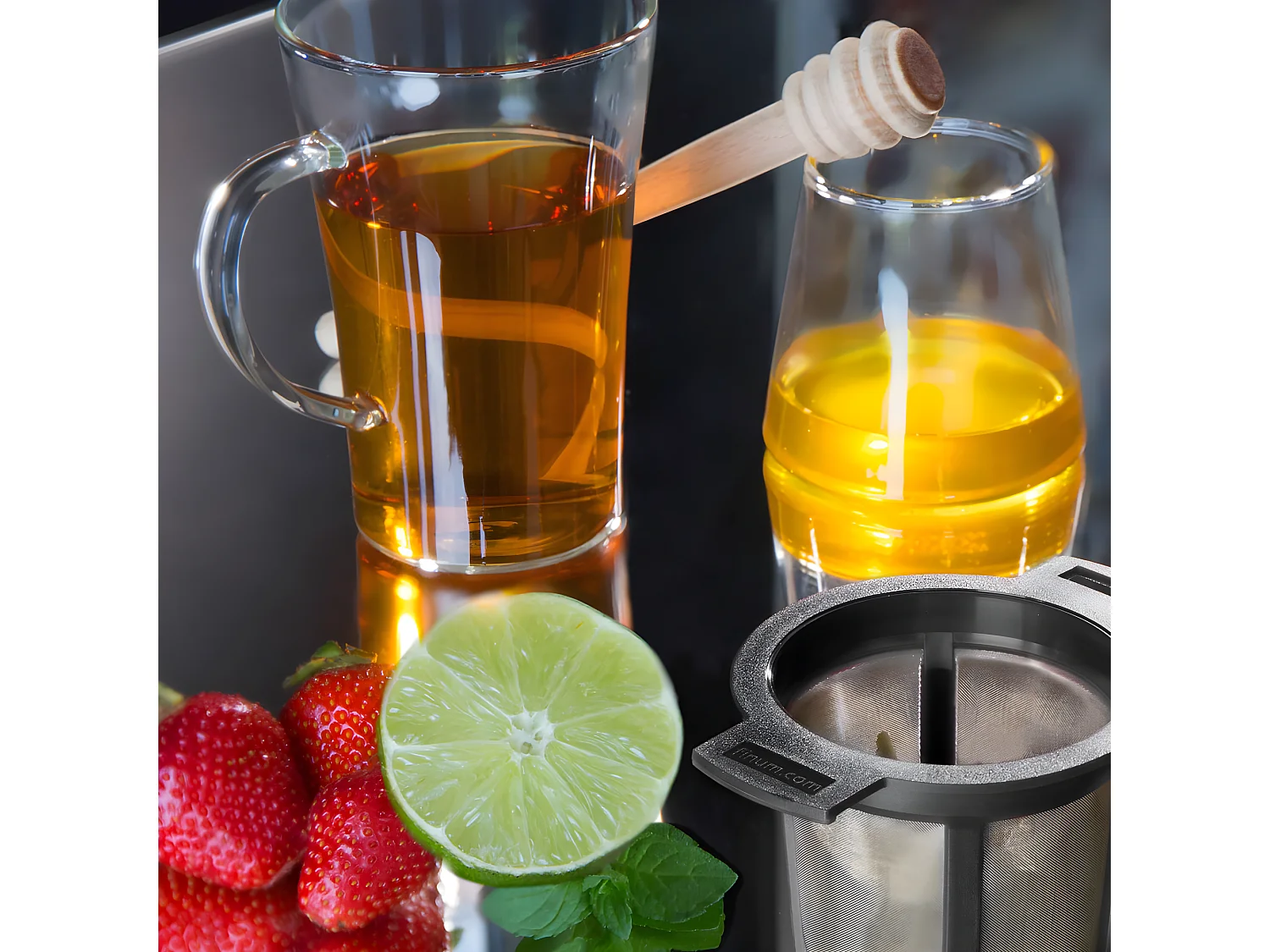 Filtre à thé microémaillé noir taille M 8 cm