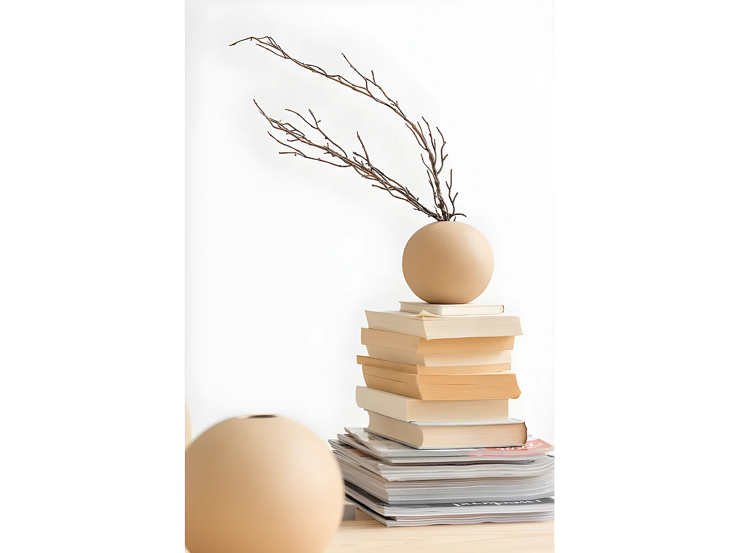 Vase Design "Boule Céramique" 18cm Beige