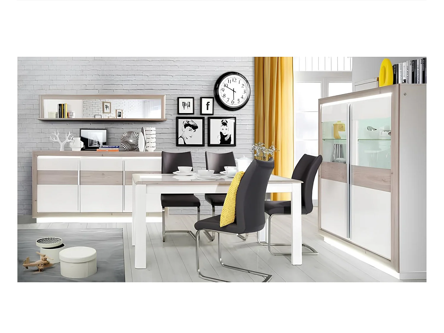 salle à manger complète CANNO chêne clair et blanc