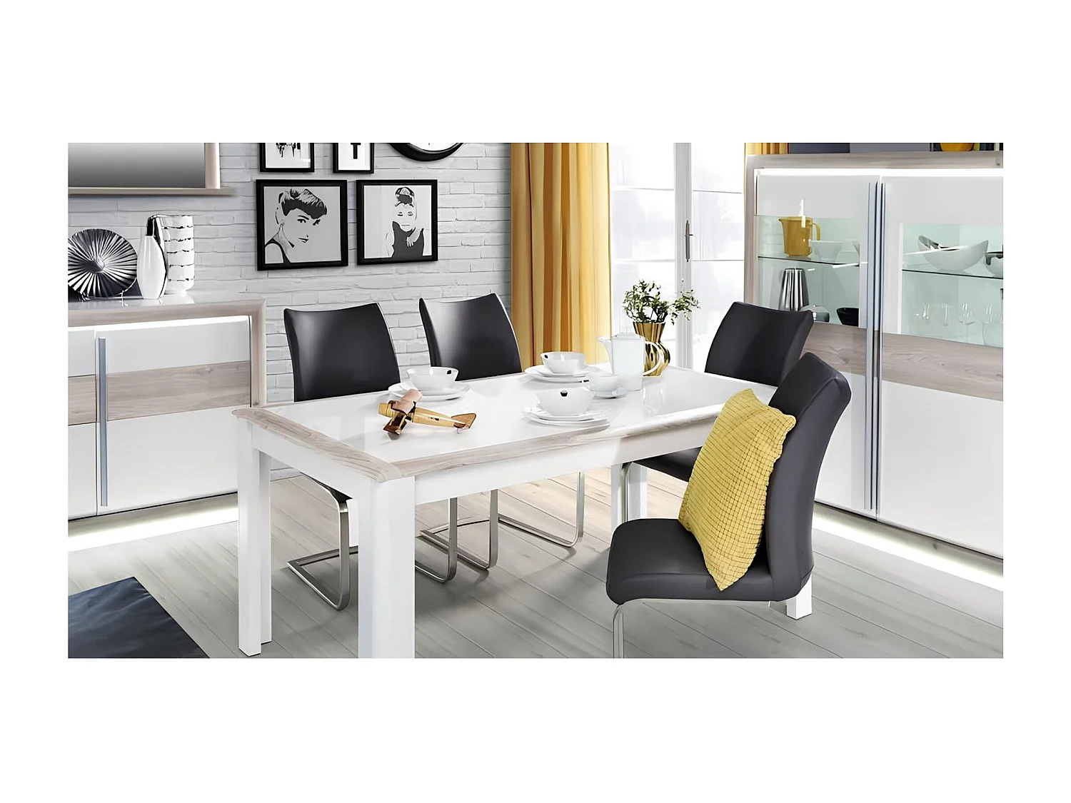 salle à manger complète CANNO chêne clair et blanc