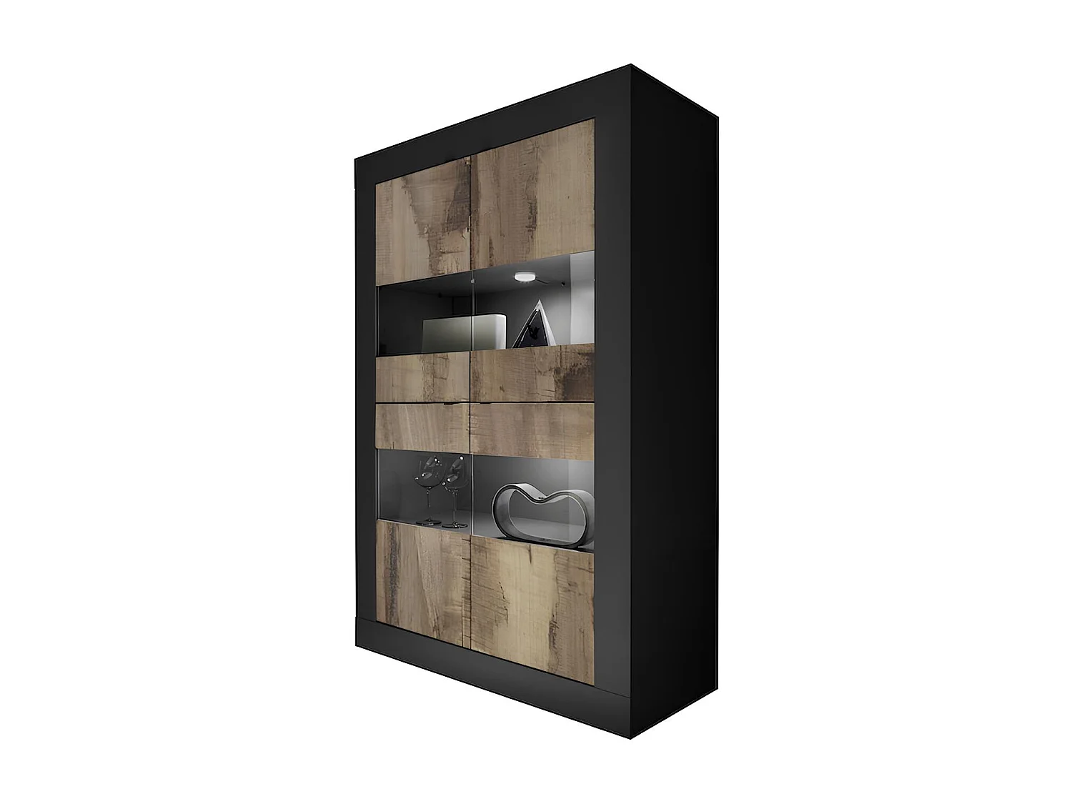 Salle à manger BASIC noir mat-pero - Avec Vitrine