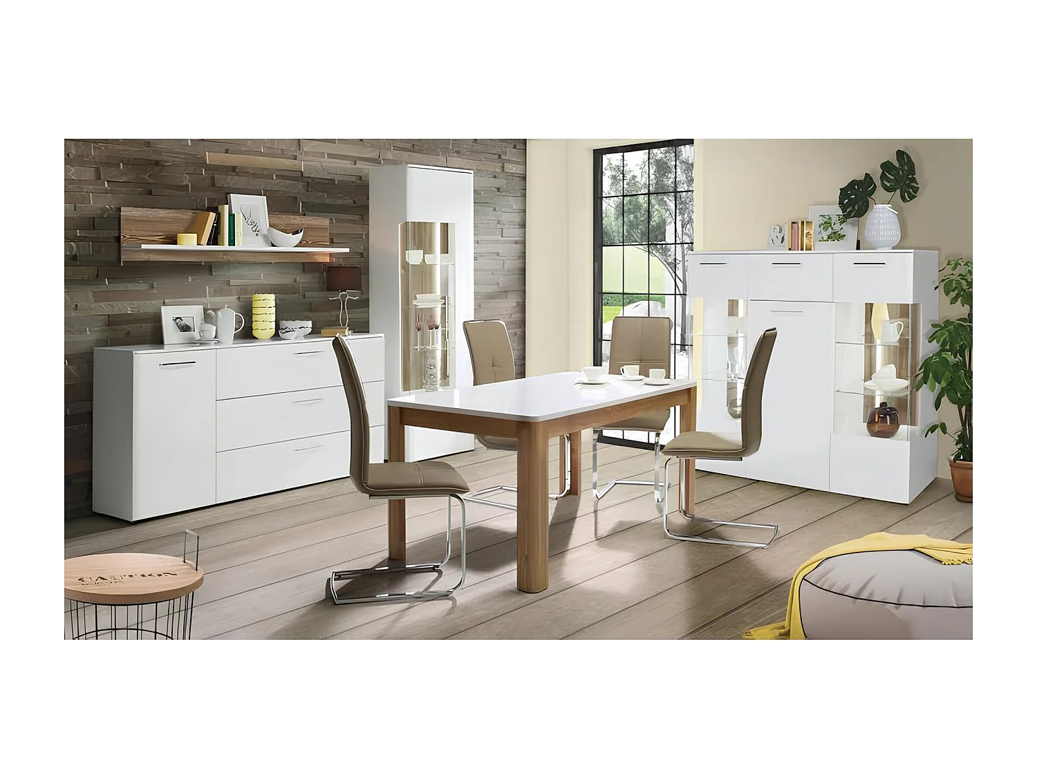 salle à manger complète BABA chêne clair et blanc