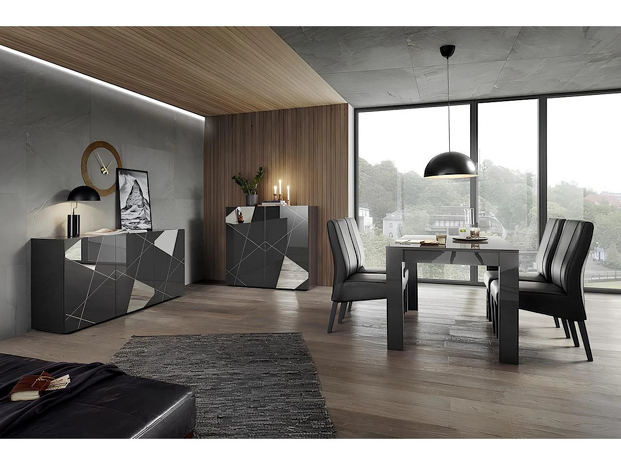 Salle à manger VITTORIA gris anthracite laqué - AVEC Buffet